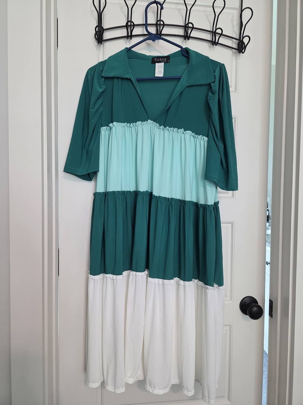 The Curve Colorblock Tiered Midi Dress - Green/Mint/White